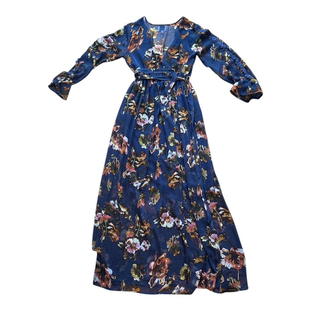 I Madeline Navy Floral Print Long Sleeve Maxi Dress Size Small - Picture 5 of 7